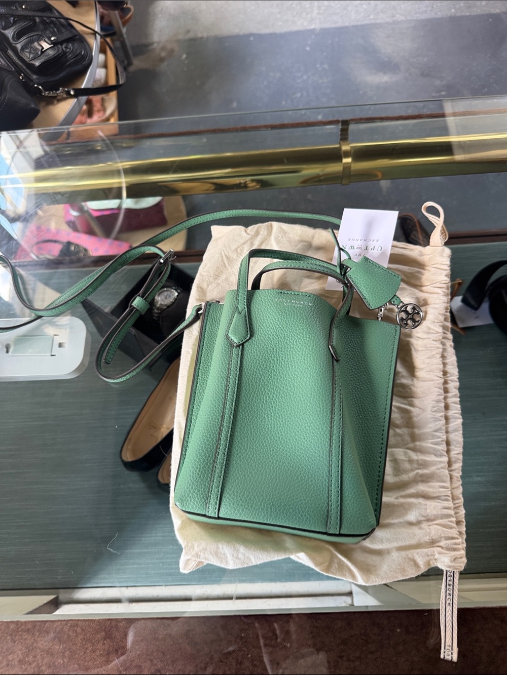 Green Leather Mini Tote Crossbody Bag